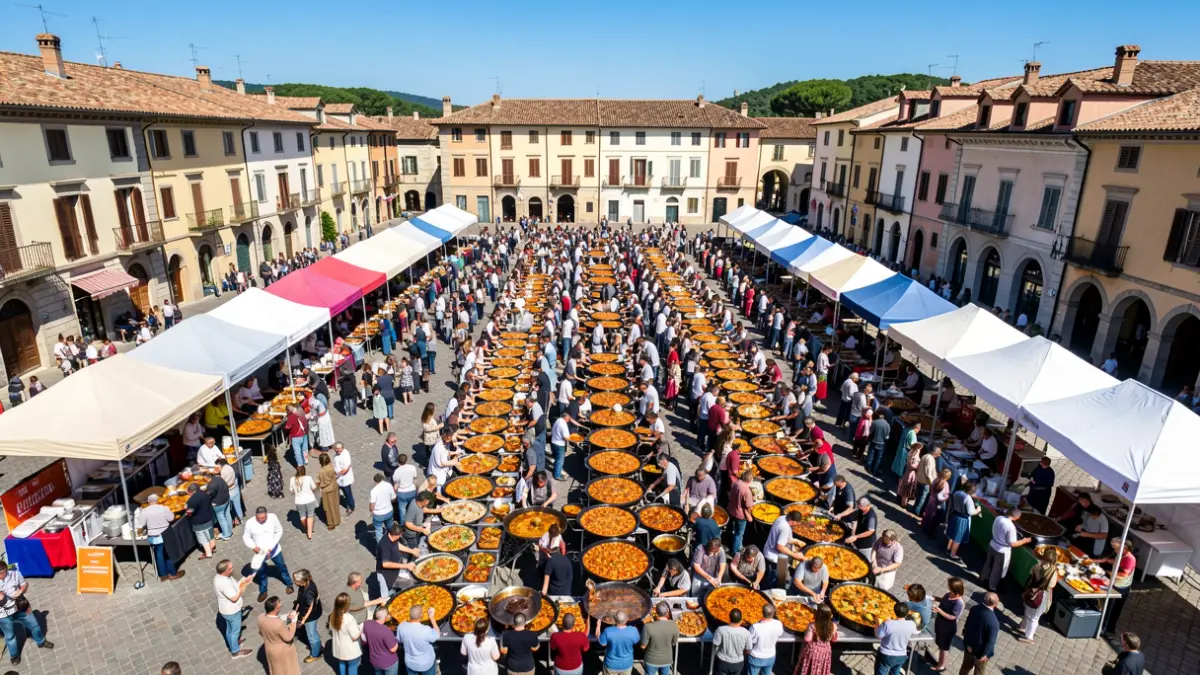 Aerial view of the Rice Contest in Sant Cugat during the local festival.