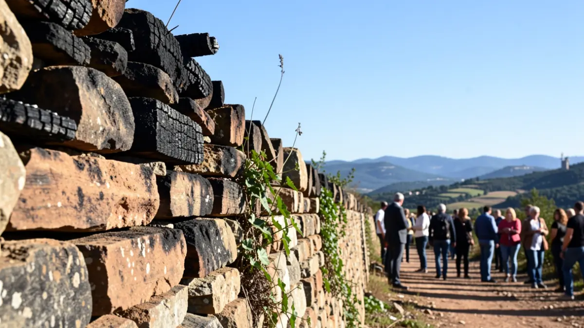 Generic image of a fire-damaged dry stone wall with signs of recovery.