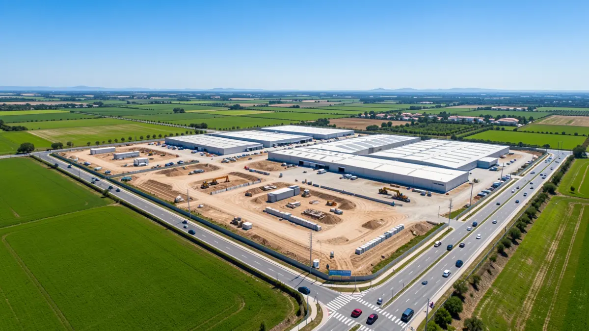 Aerial view of industrial parks under development in Empordà.