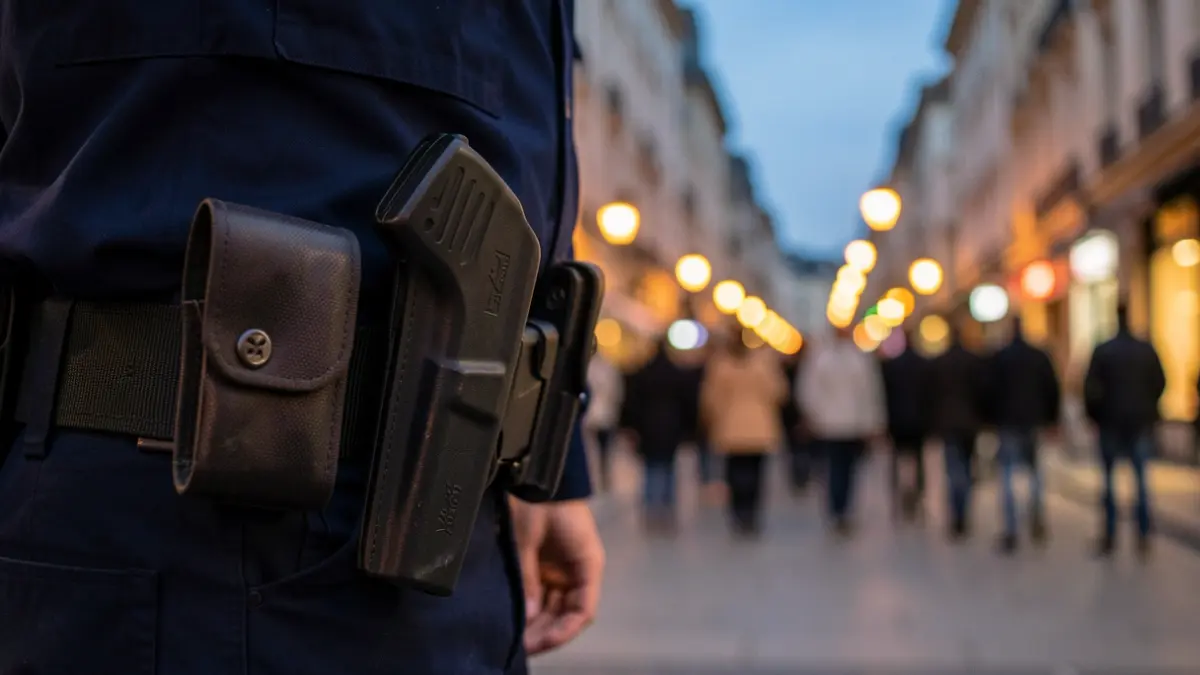 Imagen genérica de equipamiento policial en un entorno urbano.