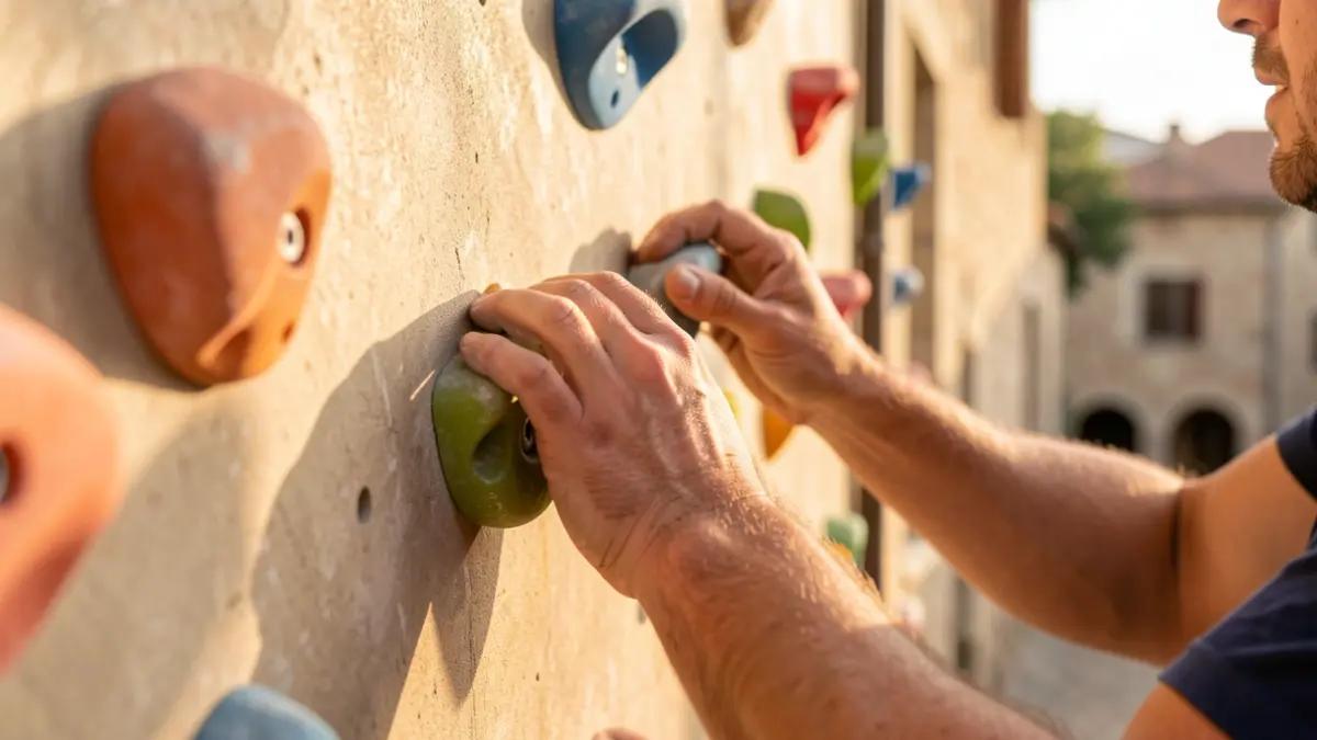 Generic image of a climbing wall with colorful holds.