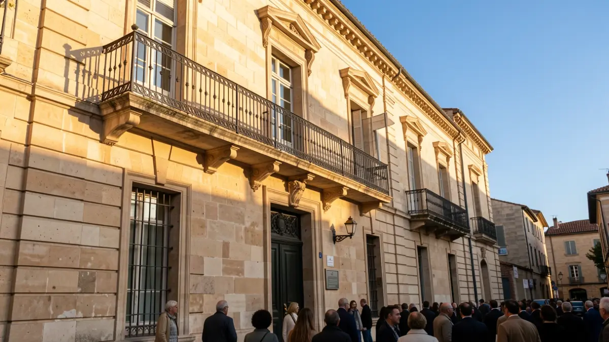 Fachada de un edificio judicial con luz de tarde.