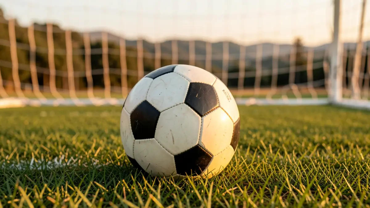 Imatge genèrica d'una pilota de futbol sobre gespa amb la porteria desenfocada.