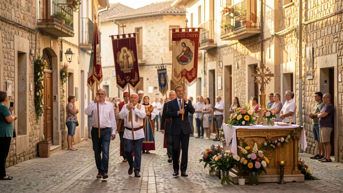Imatge genèrica d'una processó de Corpus amb decoració limitada.