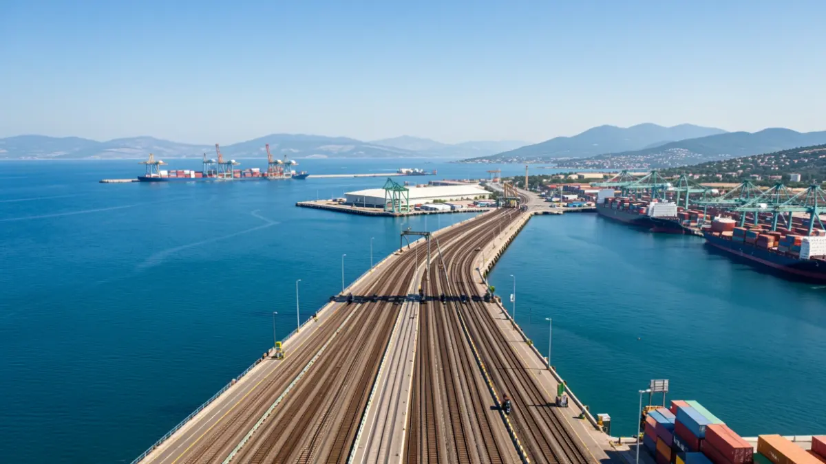 Vista aèria del Port de Barcelona amb accessos ferroviaris.