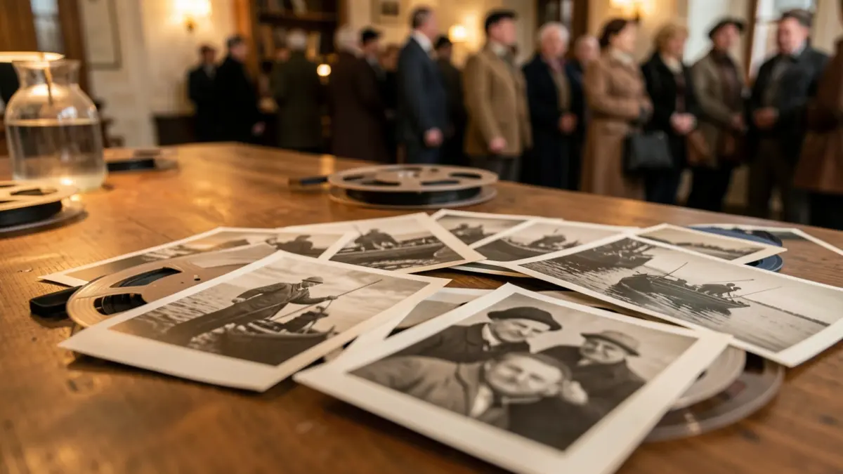 Generic image of old photographs and film reels related to maritime historical memory.
