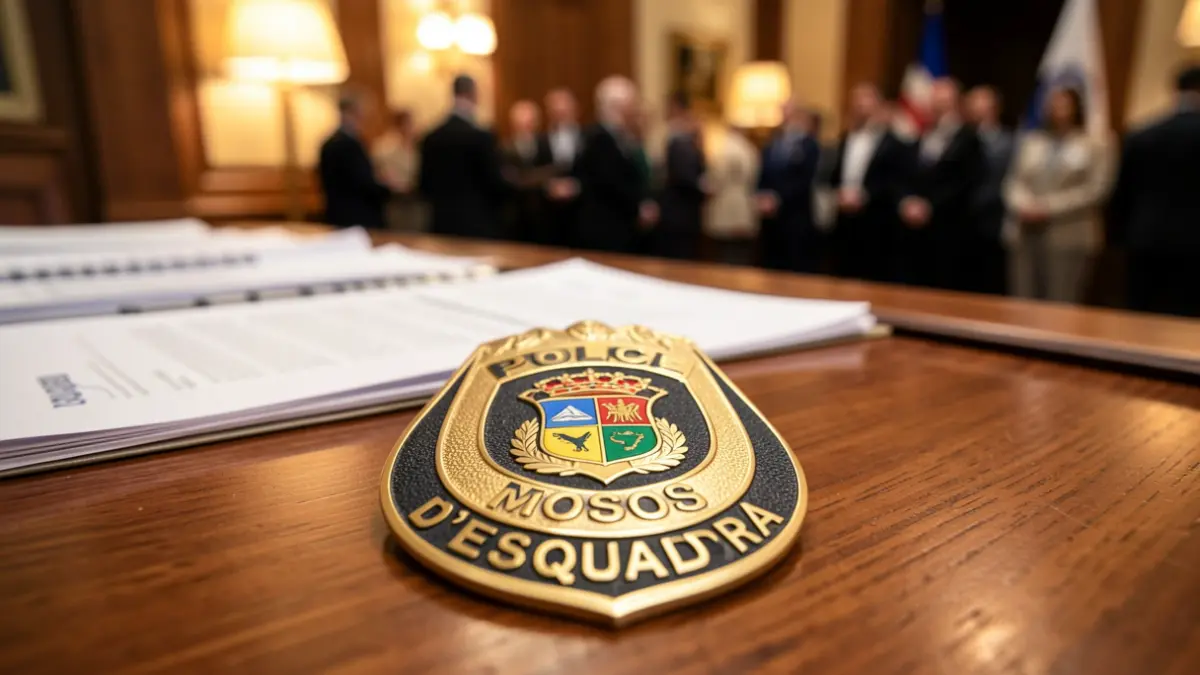 Insignia de la Policía Municipal de Terrassa sobre una mesa.