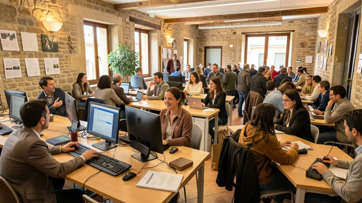 Imatge genèrica d'un centre de formació digital amb participants.
