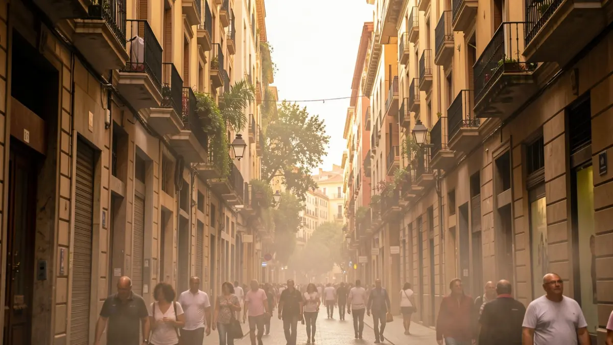 Imatge genèrica d'un barri urbà dens a Barcelona amb poc espai verd.