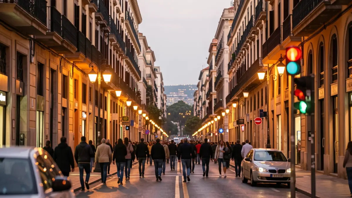 Imatge genèrica de carrers de Barcelona amb arquitectura mediterrània i llums de ciutat.