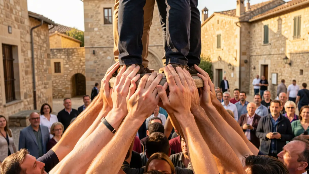 Imatge d'una estructura castellera al Pla de la Seu de Tarragona.