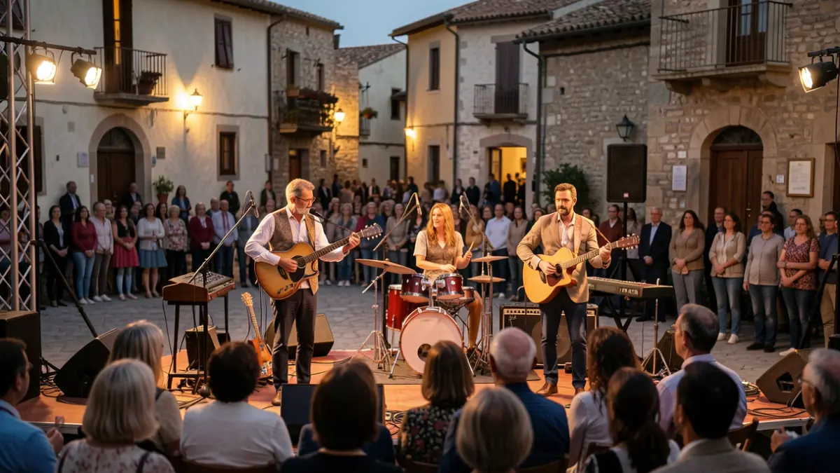 Imagen genérica de una banda de música catalana actuando en un escenario exterior.