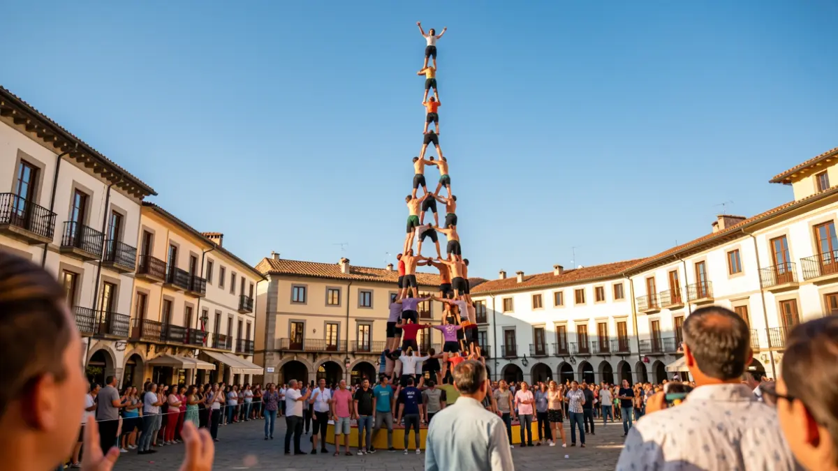 Imagen genérica de torres humanas en la Plaça del Vi de Girona.