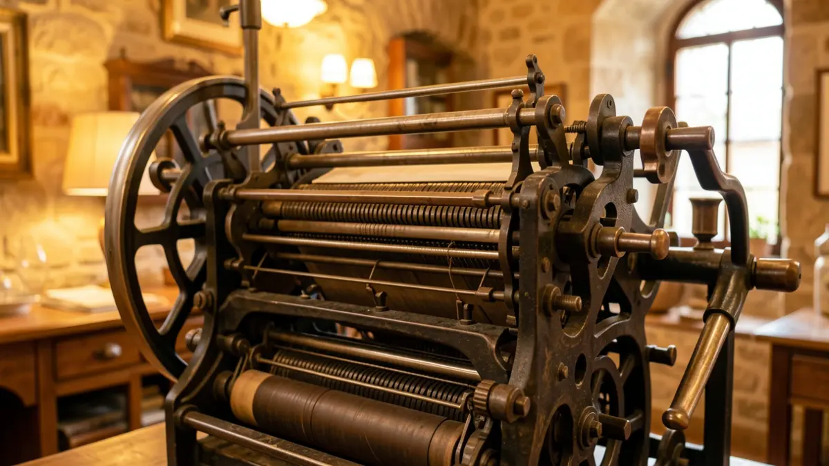 Detail of an old printing press in Montblanc.