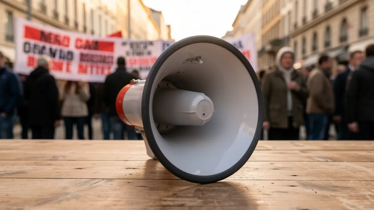 Imatge genèrica d'un megàfon en un entorn de mobilització.