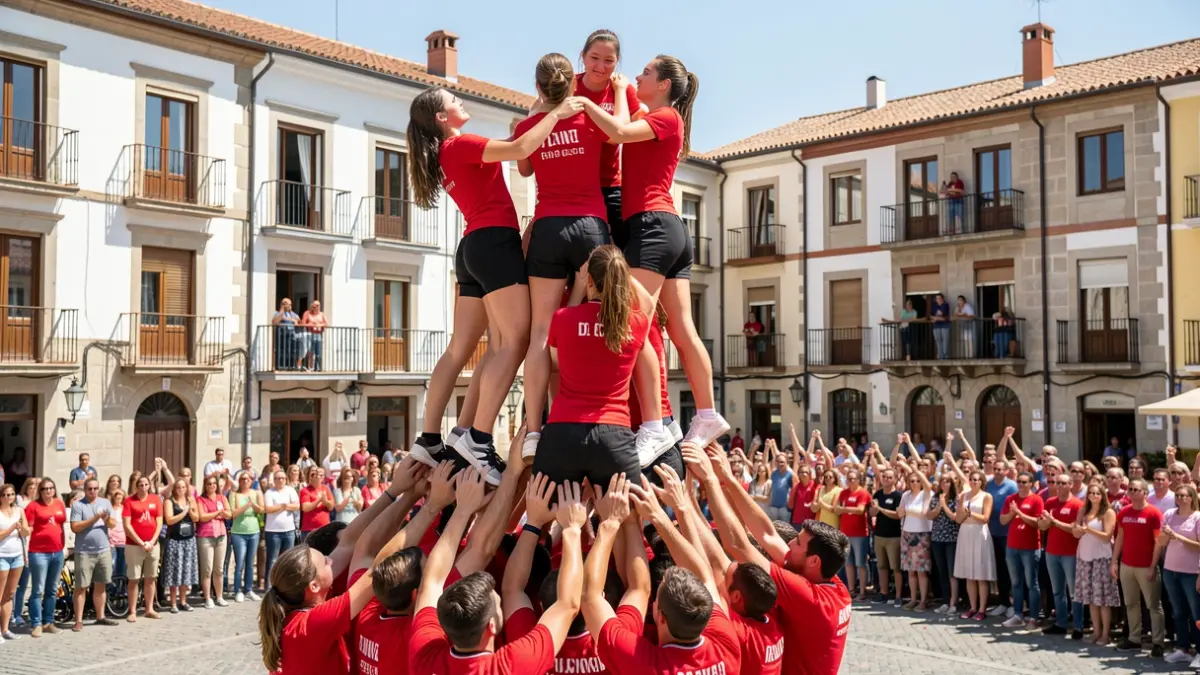 Image of a casteller group performing a female pilar de cinc.
