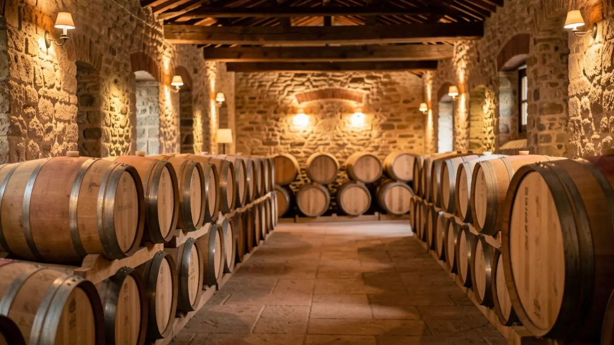 Generic image of a winery in Catalunya with wine barrels.