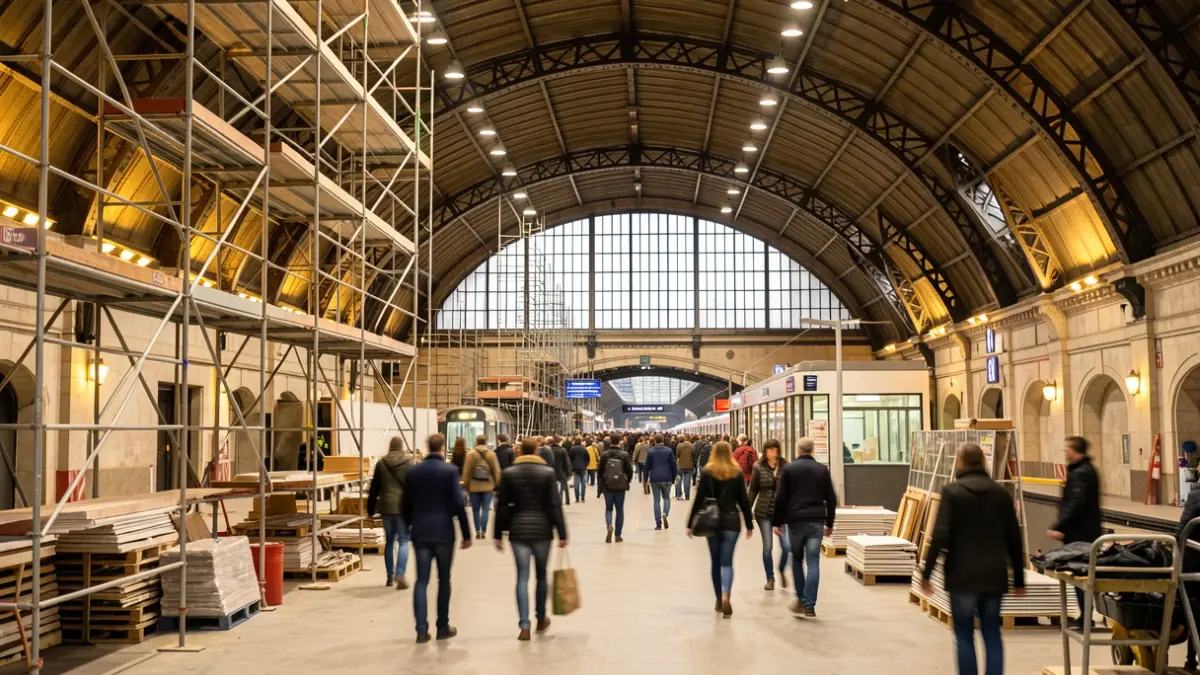 Image of the interior of Barcelona Sants station during renovation works.