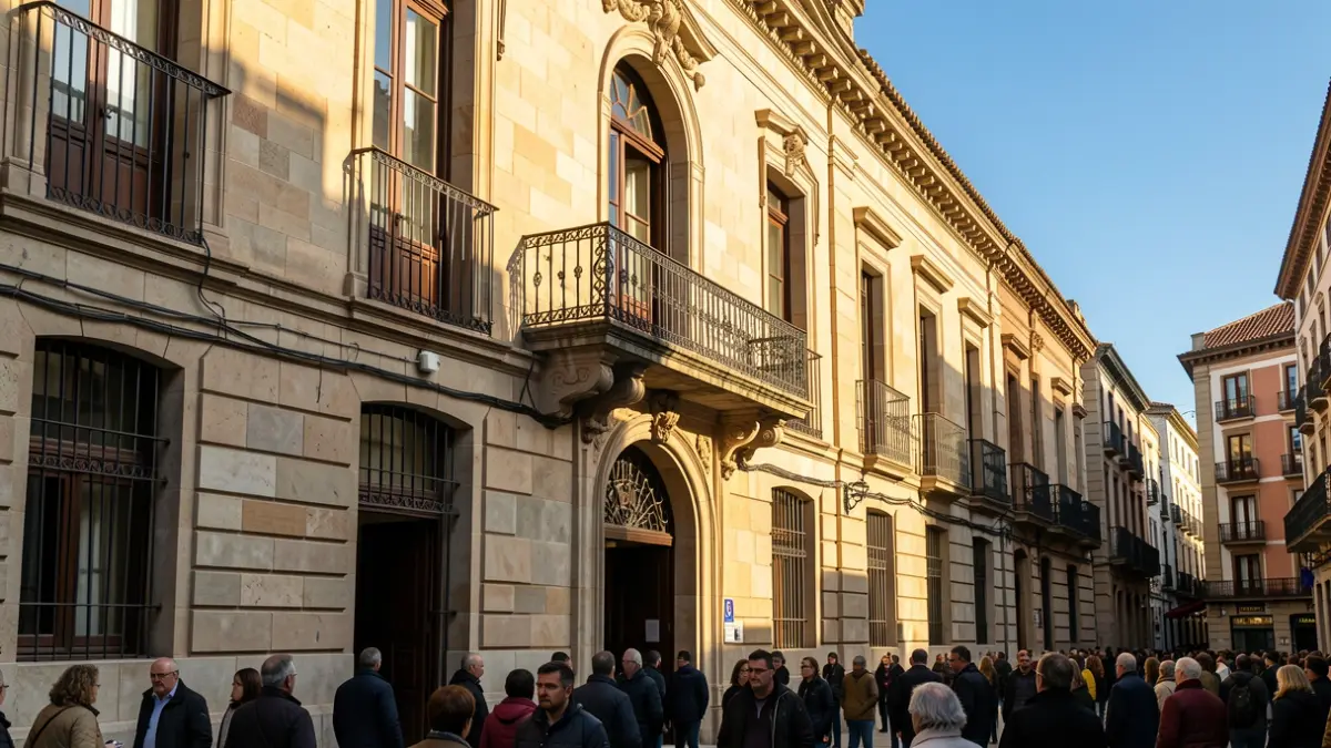 Imatge genèrica d'un edifici consistorial català amb balcó i llum solar.