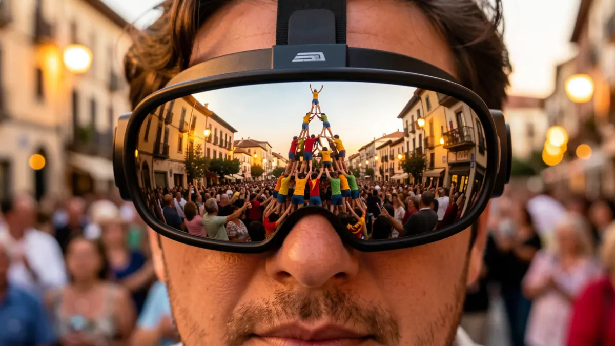 Imatge genèrica d'un casc de realitat virtual reflectint una formació de castells.