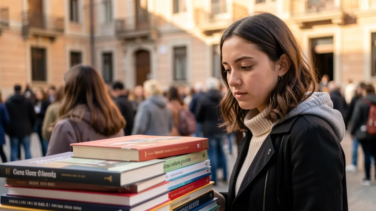 Generic image of a student with books.