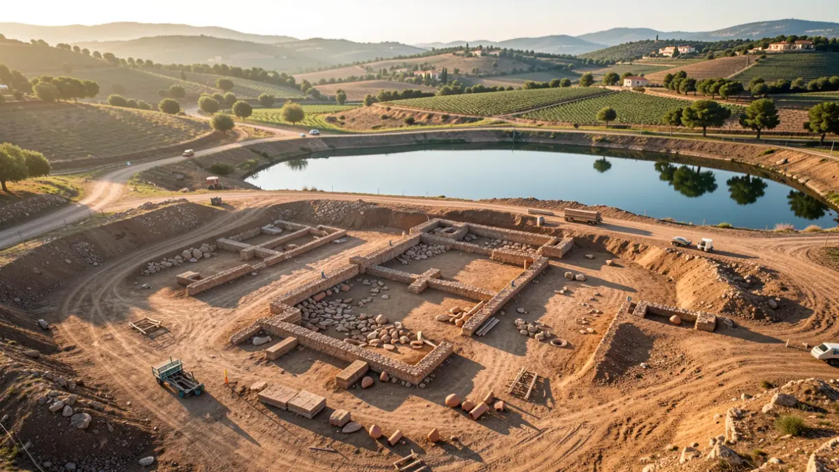 Vista aèria d'una excavació arqueològica a Ullastret.