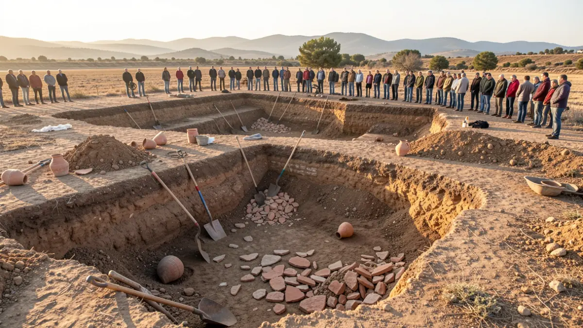 Excavación arqueológica en el antiguo estanque de Ullastret con restos ibéricos.