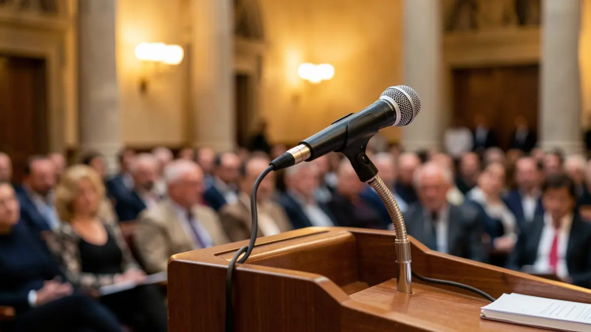 Generic image of a microphone on a podium.