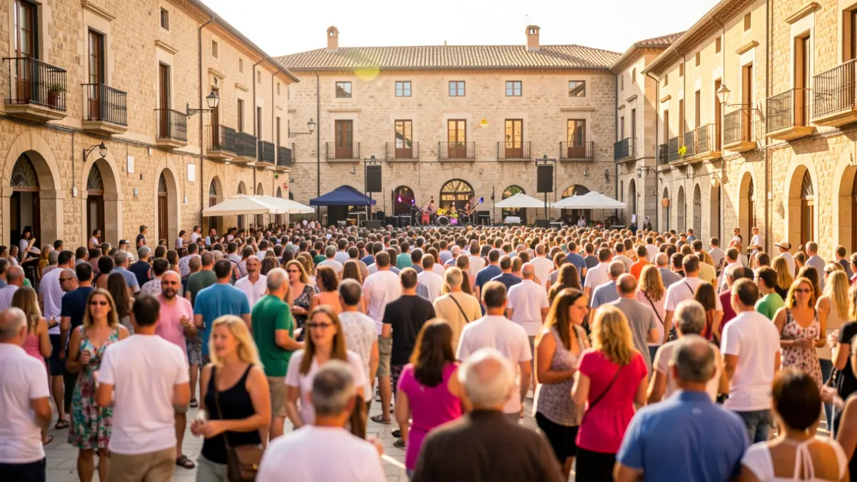 Imatge genèrica d'una plaça catalana amb una multitud gaudint d'un concert a l'aire lliure.