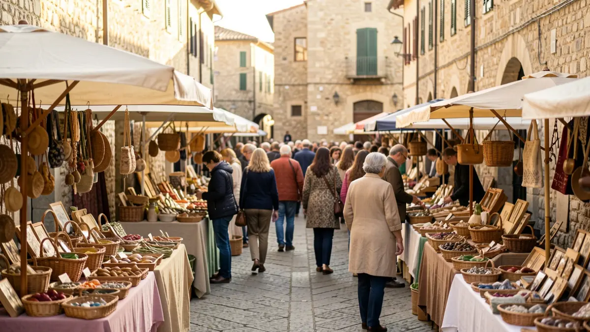 Image of a local produce fair in a town square.