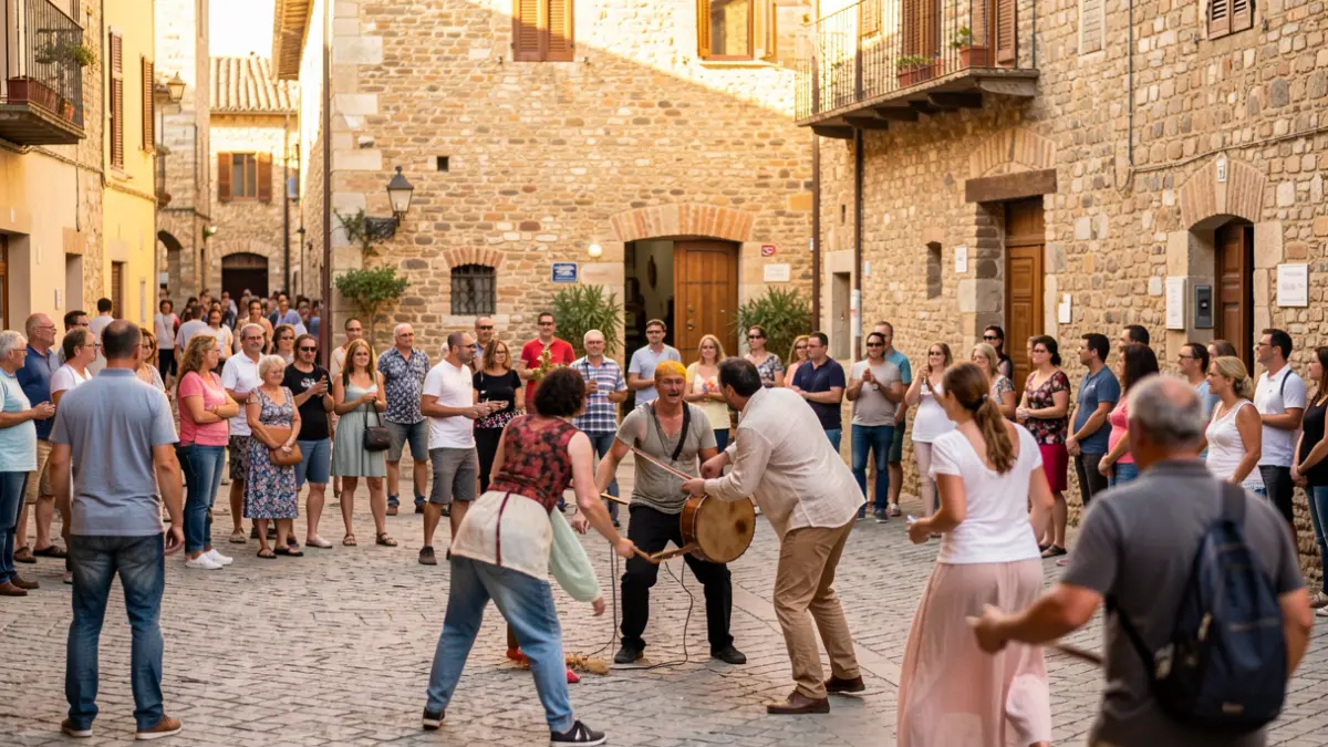 Generic image of a street performance at FiraTàrrega with an audience.