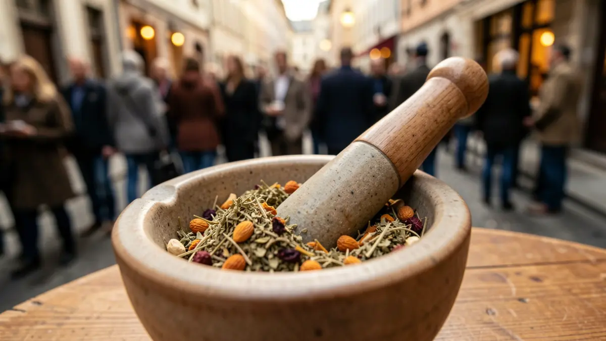 Imatge genèrica d'herbes remeieres en un morter.