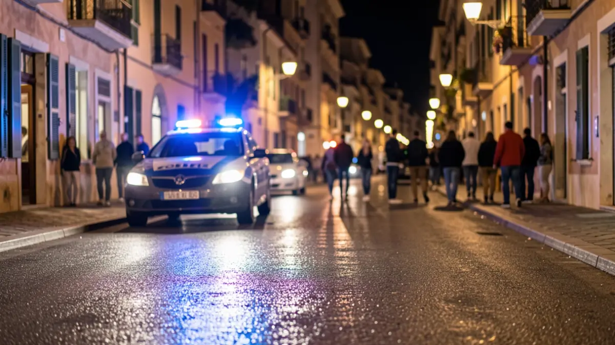 Generic image of police lights reflecting on wet asphalt at night.