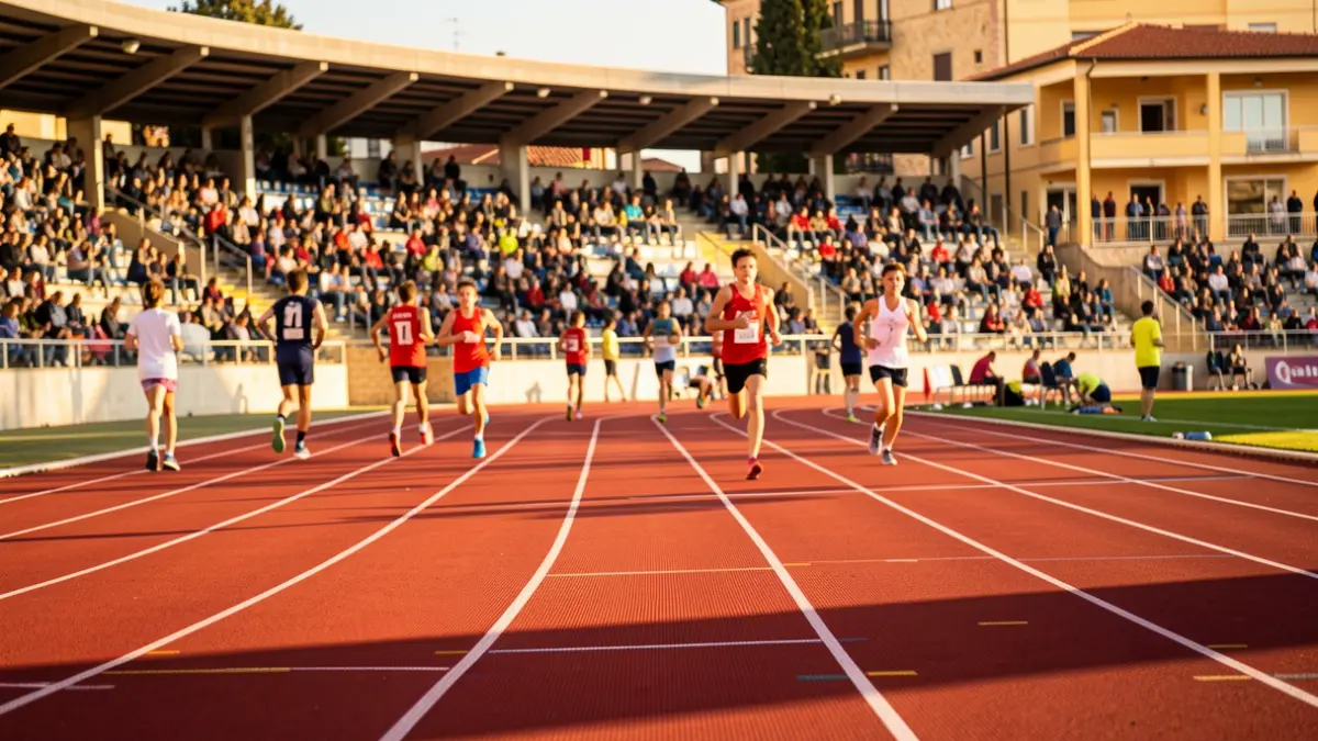 Pista de atletismo en Girona con atletas compitiendo.