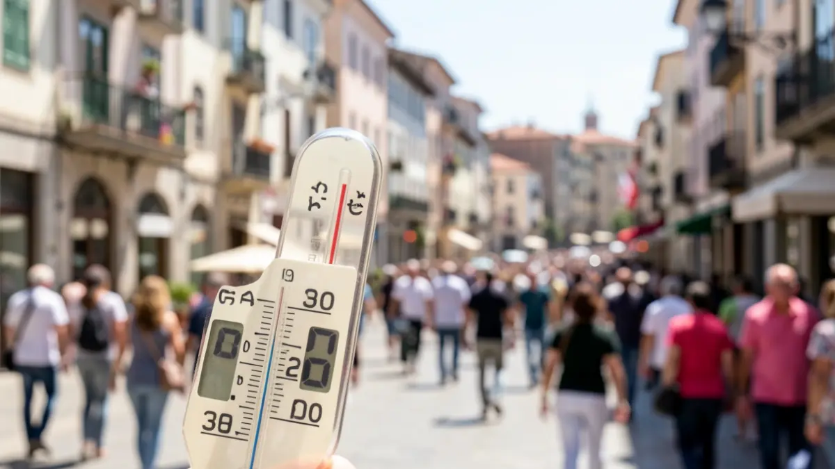 Thermometer showing 38.2 degrees in Girona.