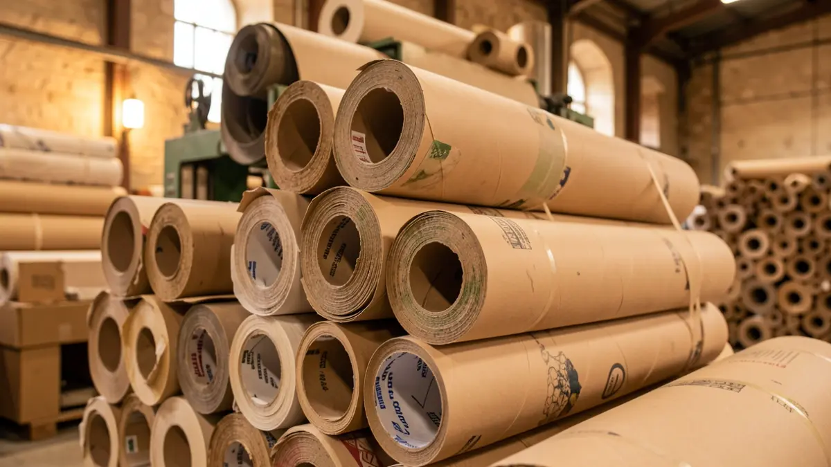 Imagen genérica de rollos de papel reciclado en un entorno industrial.