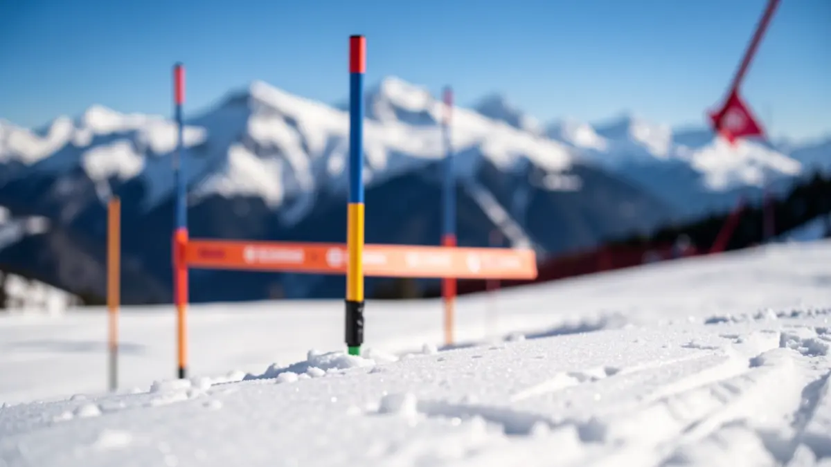 Imatge genèrica d'una porta de competició d'esquí cross en una estació d'esquí.