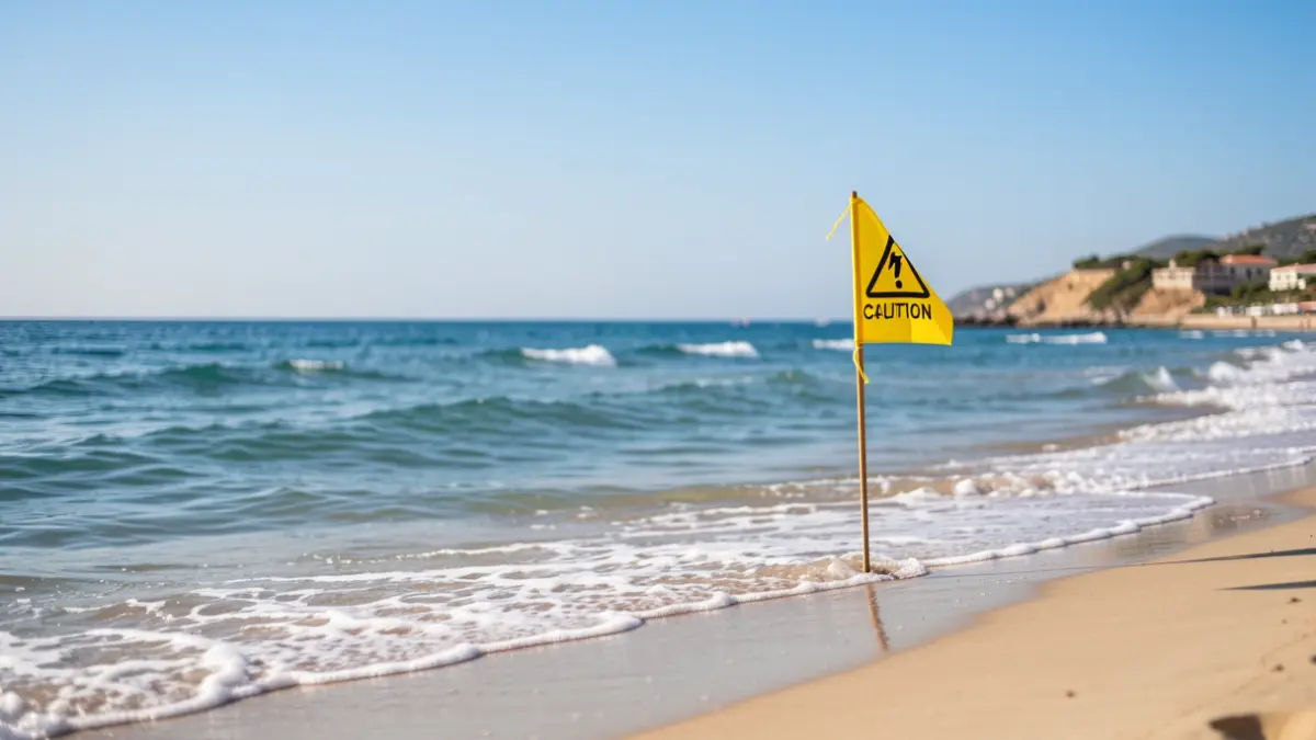 Imagen genérica de una playa con bandera amarilla ondeando.