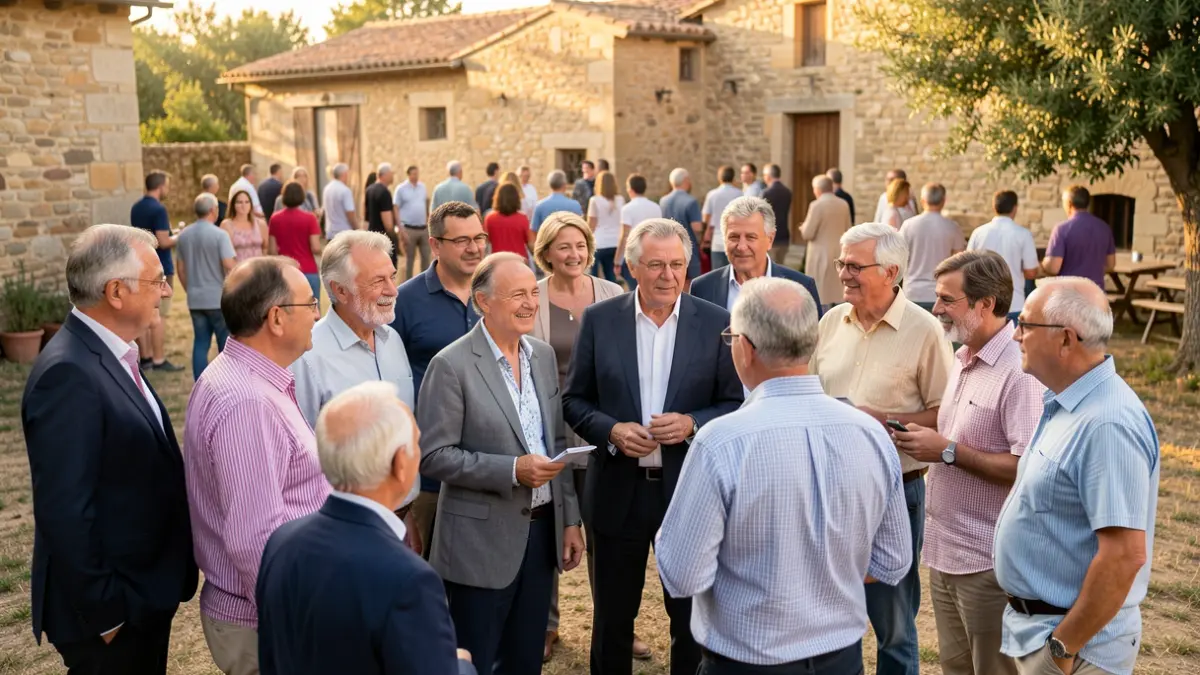 Generic image of Catalan politicians from different generations gathered at an outdoor event.
