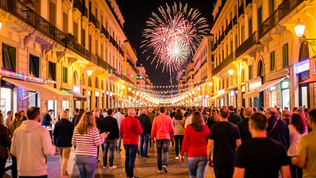 Generic image of the Sant Joan festivity in Barcelona with lights and festive atmosphere.