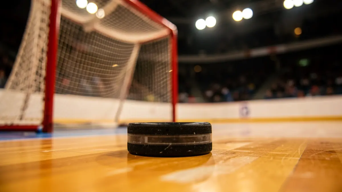 Imagen genérica de un disco de hockey en línea sobre una pista.