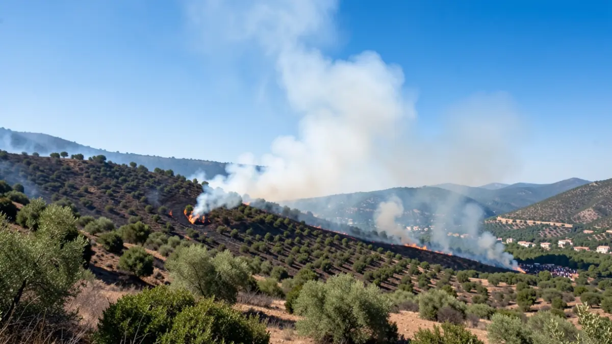 Generic image of a controlled forest fire on a Mediterranean hillside.