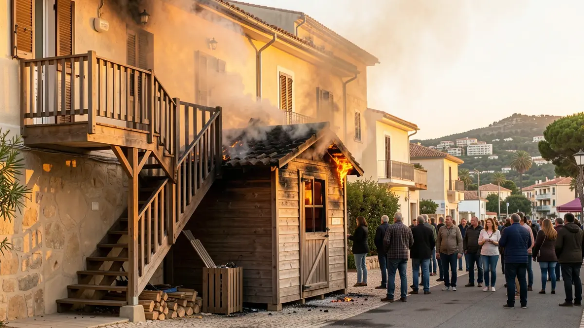Imatge d'un incendi en un cobert exterior d'una casa a Lloret de Mar.