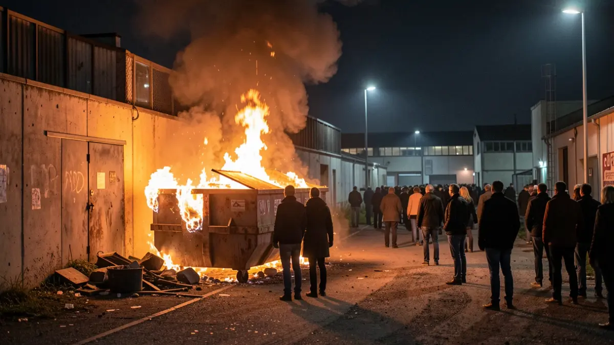 Imagen genérica de un contenedor ardiendo en un polígono industrial.