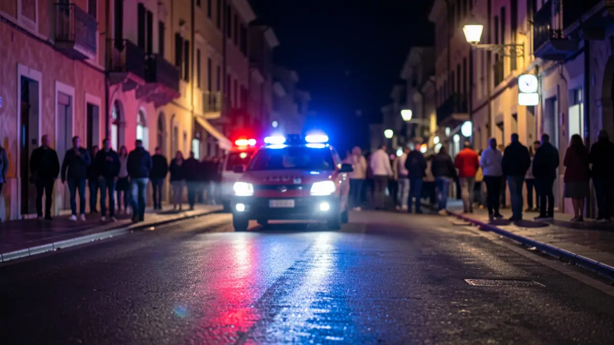 Imatge genèrica de llums d'emergència reflectint-se en asfalt mullat a la nit.