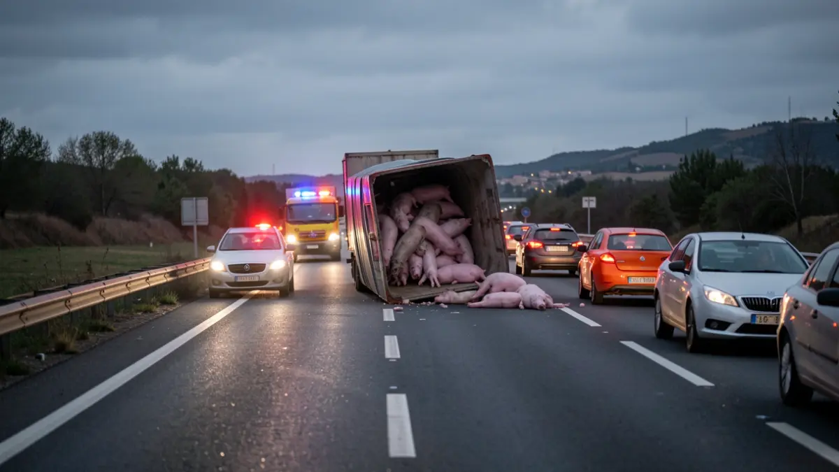 Un camió bolcat talla un carril de l'A-2 a Lleida en sentit Barcelona.