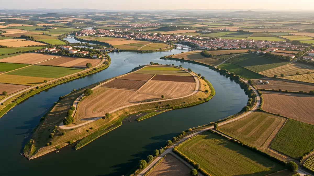 Imatge genèrica de les Terres de l'Ebre amb el riu i camps.