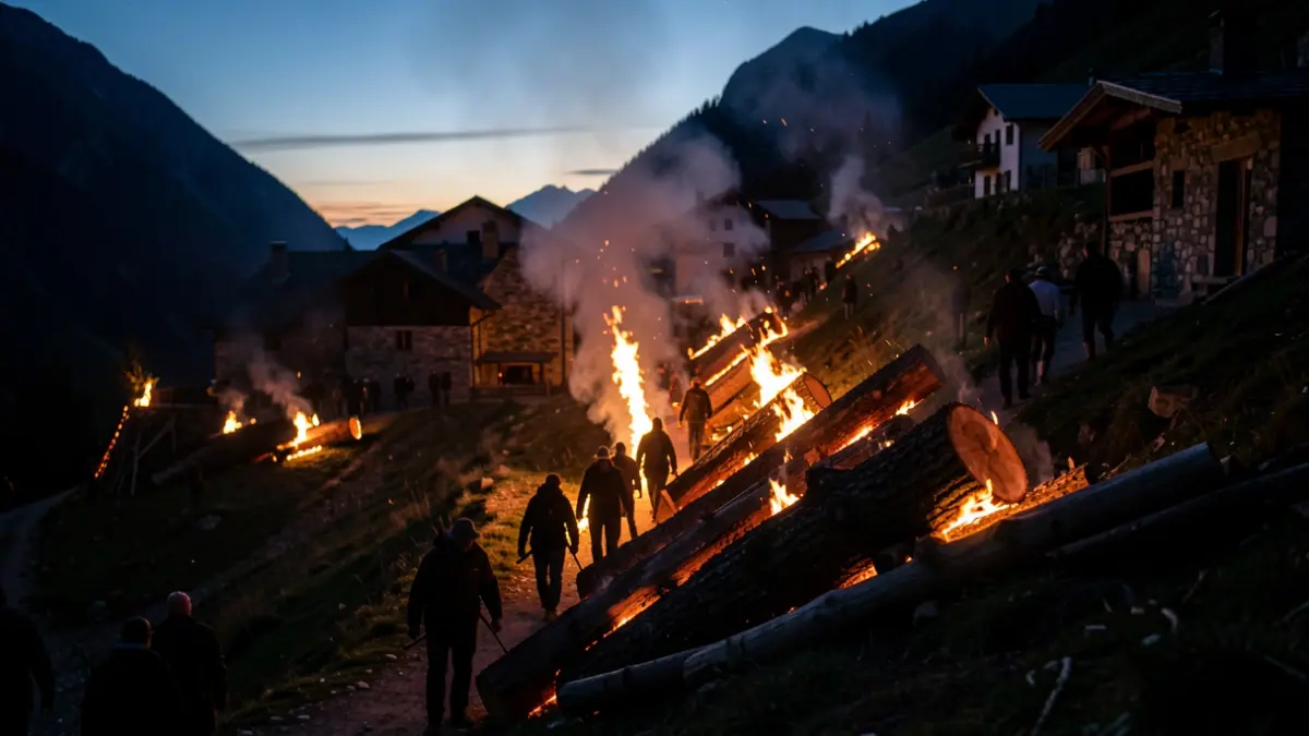 Generic image of a traditional fire festival in the Pyrenees.