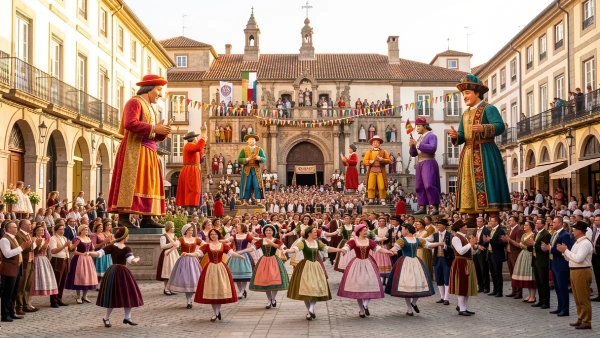 Generic image of a popular celebration in Figueres with giants and dancers.