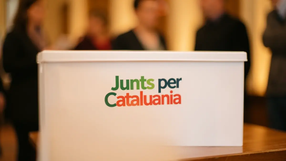 Imatge genèrica d'una urna de votació amb el logo de Junts per Catalunya.